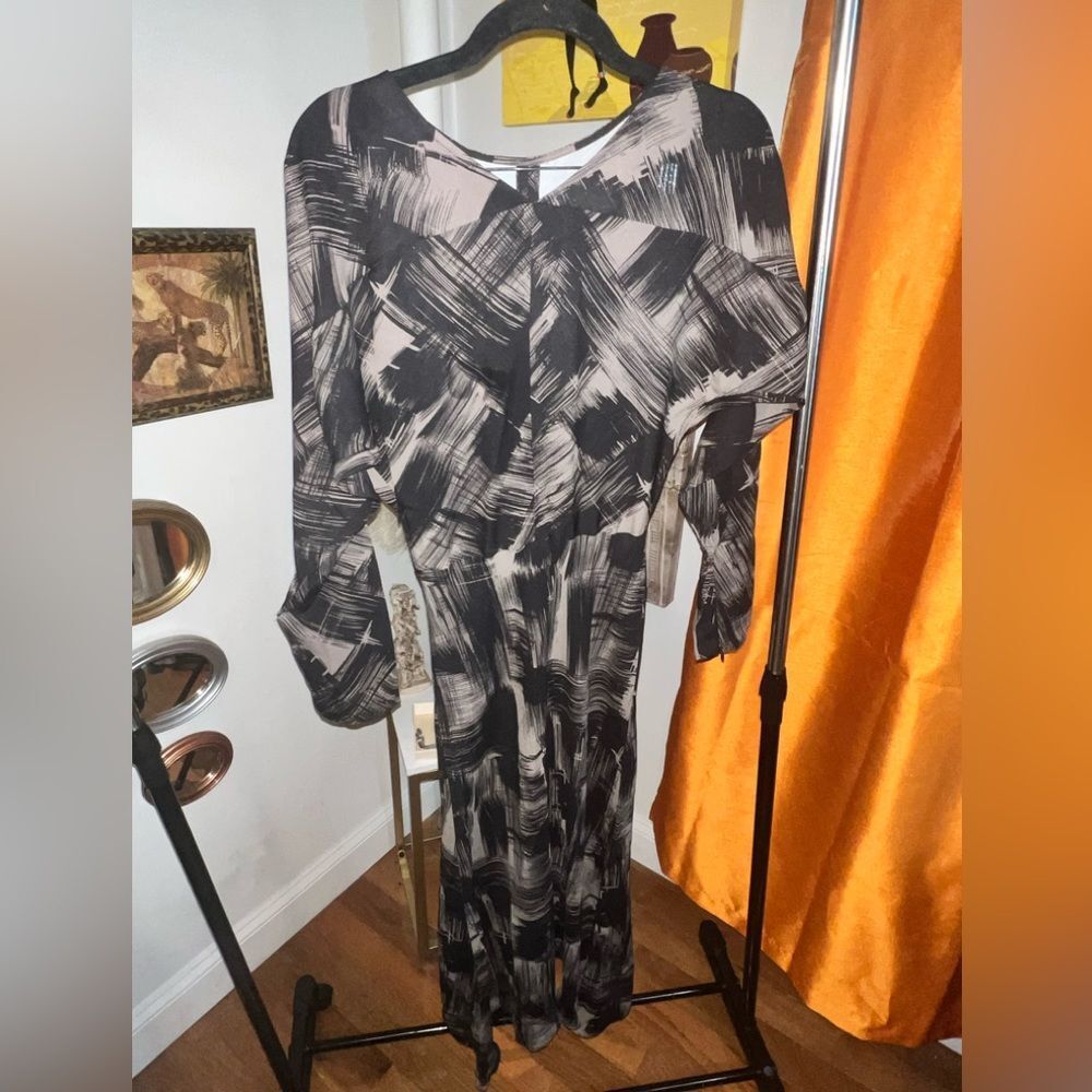 🔥Clearance🔥 & Other Stories Abstract Black and Brown Midi Dress - Picture 2 of 7